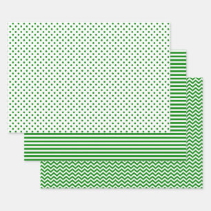 Feuille De Papier Cadeau Les Pois de Chevron de Green and White Stripes
