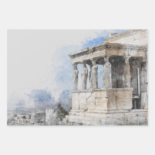 Feuille De Papier Cadeau Les ruines des sites antiques aquarelles à Athènes (Devant 3)