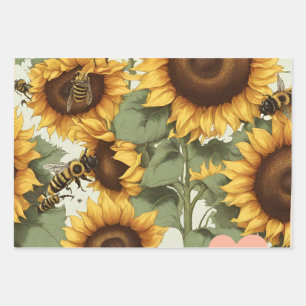 Feuille De Papier Cadeau Les tournesols et les abeilles : la danse de la na