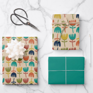 Feuille De Papier Cadeau Les tulipes de Scandi rétro aux couleurs modernes