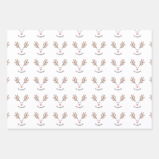 Feuille De Papier Cadeau Lettre bulle rétro Reindee Noël personnalisé (Devant 2)