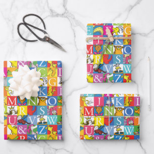 Feuille De Papier Cadeau Lettre en bloc colorée ABC du Dr Seuss Motif