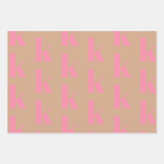 Feuille De Papier Cadeau Lettre initiale monogramme rose (Devant 3)