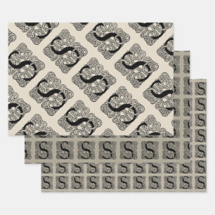 Feuille De Papier Cadeau LETTRE S Vintage Céleste Knot Monogramme