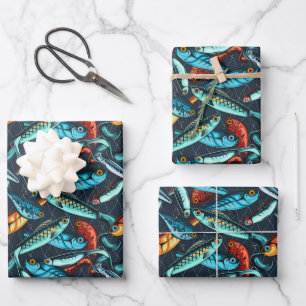 Feuille De Papier Cadeau Leurres de pêche vintage pour sports