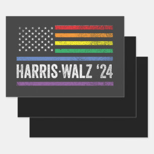 Feuille De Papier Cadeau LGBTQ Harris Walz Élection du drapeau américain 20