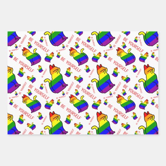 Feuille De Papier Cadeau LGBTQ+ Pride Chat - Soyez vous-même (Devant)