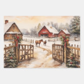 Feuille De Papier Cadeau L'hiver sur la ferme à l'ancienne (Devant 3)