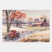 Feuille De Papier Cadeau L'hiver sur la ferme à l'ancienne (Devant 2)