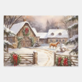 Feuille De Papier Cadeau L'hiver sur la ferme à l'ancienne (Devant)