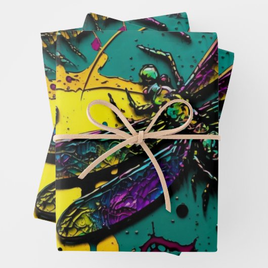Feuille De Papier Cadeau libellules (En situation)