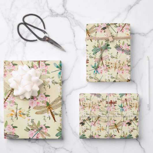 Feuille De Papier Cadeau Libellules Florales (Recto)