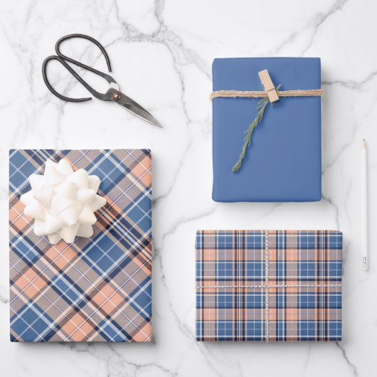 Feuille De Papier Cadeau Light Salmon, Marine Blue, Dove Grey... Plaid (Recto)