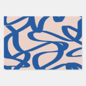 Feuille De Papier Cadeau Ligne Abstraite Bleu et Beige (Devant 3)