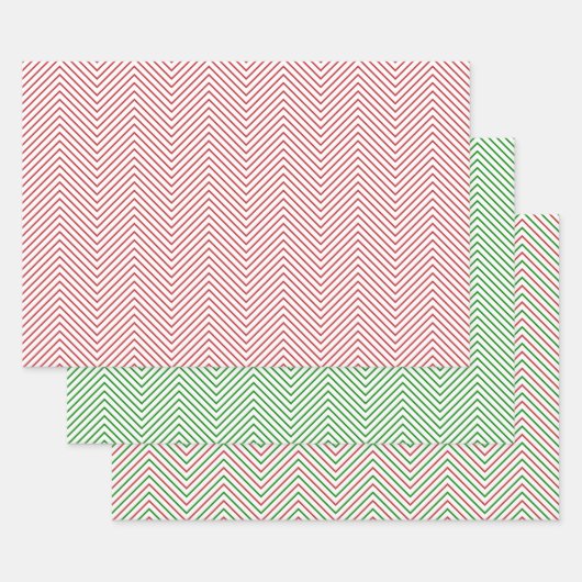 Feuille De Papier Cadeau Ligne Chevron rouge foncé, vert et blanc (Lot)