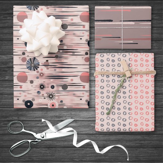 Feuille De Papier Cadeau Ligne circulaire rose violet moderne du milieu du