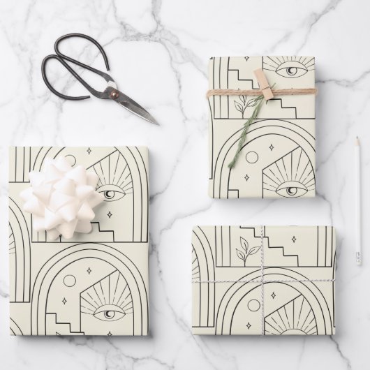 Feuille De Papier Cadeau Ligne d'arc de paysage céleste en noir (Recto)