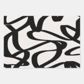 Feuille De Papier Cadeau Lignes Abstraites En Fils De Crème Noir Et Beige (Devant 2)