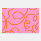 Feuille De Papier Cadeau Lignes Abstraites Roses Et Oranges Tracées De Bros (Devant)