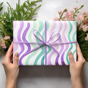 Feuille De Papier Cadeau Lignes d'aquarelles violettes et vertes