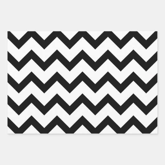Feuille De Papier Cadeau Lignes de motif en chevron noir simple rétro (Devant 3)