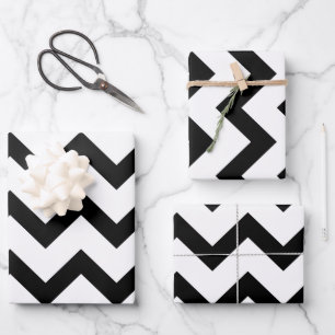 Feuille De Papier Cadeau Lignes de motif en chevron noir simple rétro