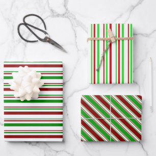 Feuille De Papier Cadeau Lignes de Noël de couleur rouge, blanche, verte
