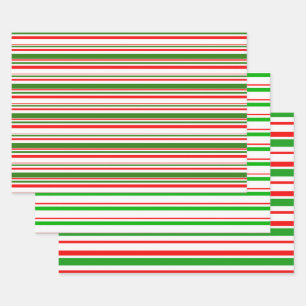 Feuille De Papier Cadeau Lignes de style de Noël rouge, blanc, vert