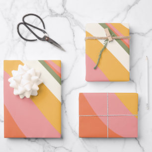 Feuille De Papier Cadeau Lignes d'onde rétro super en vert jaune et rose