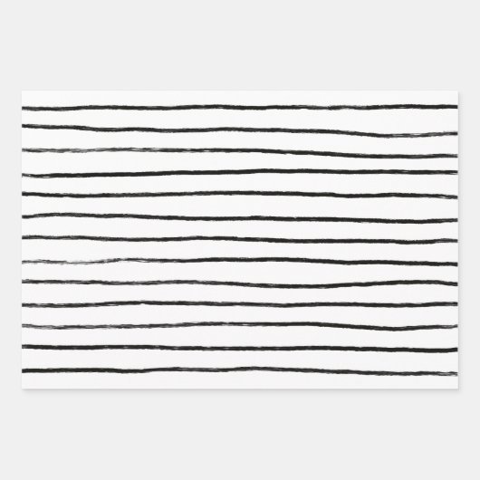 Feuille De Papier Cadeau Lignes encrées bandes brosses simples minimes B&W (Devant 2)