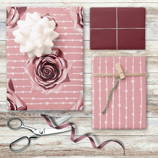Feuille De Papier Cadeau Lignes et points de Rose de couleur rose