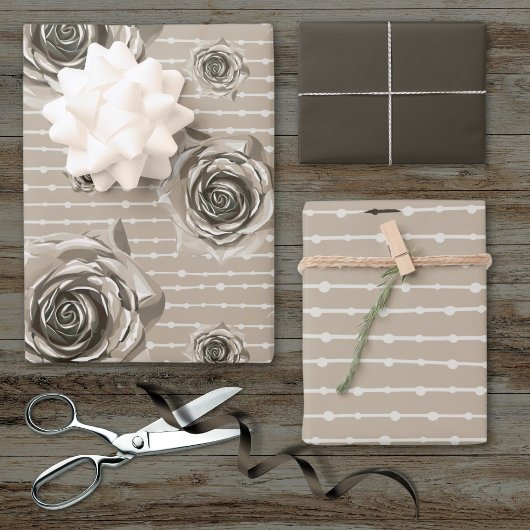 Feuille De Papier Cadeau Lignes et points de Rose gris chaud