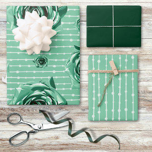 Feuille De Papier Cadeau Lignes et points de Rose turquoise vert Aquarelle