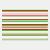 Feuille De Papier Cadeau Lignes Festive Vert, Blanc, Rouge Style Noël (Devant)