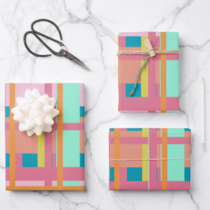 Feuille De Papier Cadeau Lignes géométriques jouées mignonnes en bleu