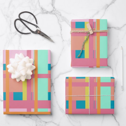 Feuille De Papier Cadeau Lignes géométriques jouées mignonnes en bleu (Recto)