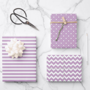 Feuille De Papier Cadeau Lilac & Blancs Polka Dot Chevron Motif