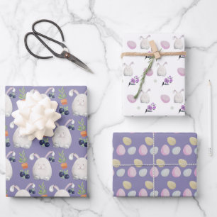 Feuille De Papier Cadeau Lilac Bunny coloré Motif d'aquarelle