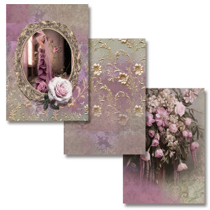 Feuille De Papier Cadeau Lilac & Portrait Vert, Floral, Art gaufré