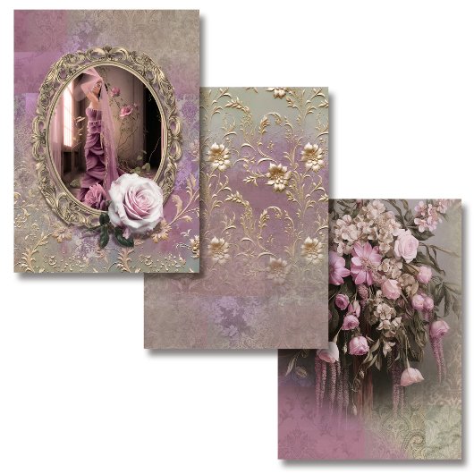 Feuille De Papier Cadeau Lilac & Portrait Vert, Floral, Art gaufré