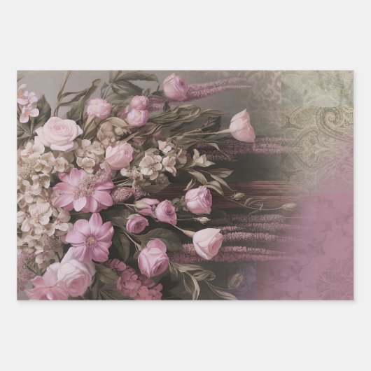 Feuille De Papier Cadeau Lilac & Portrait Vert, Floral, Art gaufré (Devant 2)