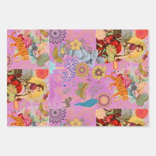 Feuille De Papier Cadeau Lilas Rose Bohème Fantaisiste Flore Botanique