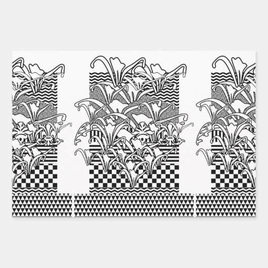 Feuille De Papier Cadeau Liliums en noir et blanc (Devant)
