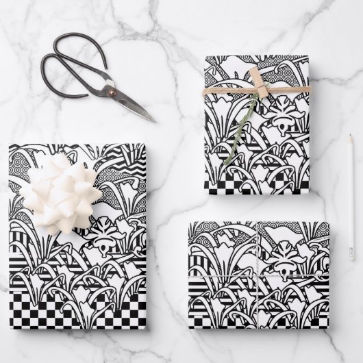 Feuille De Papier Cadeau Liliums en noir et blanc (Recto)