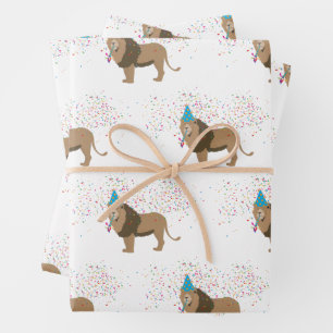 Feuille De Papier Cadeau Lion Jungle Fêter les animaux faire la fête
