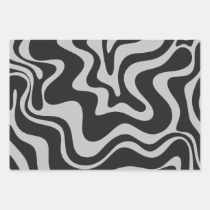 Feuille De Papier Cadeau Liquid Swirl Retro Abstrait Motif noir et gris