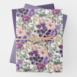 Feuille De Papier Cadeau Liquide floral rose pourpre