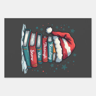 Feuille De Papier Cadeau Lire à travers la neige Lire Xmas Père Noël Amateu