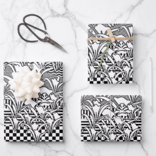Feuille De Papier Cadeau Lis en noir et blanc
