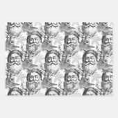 Feuille De Papier Cadeau Lithographie À L'Ancienne Père Noël Et Rennes (Devant)